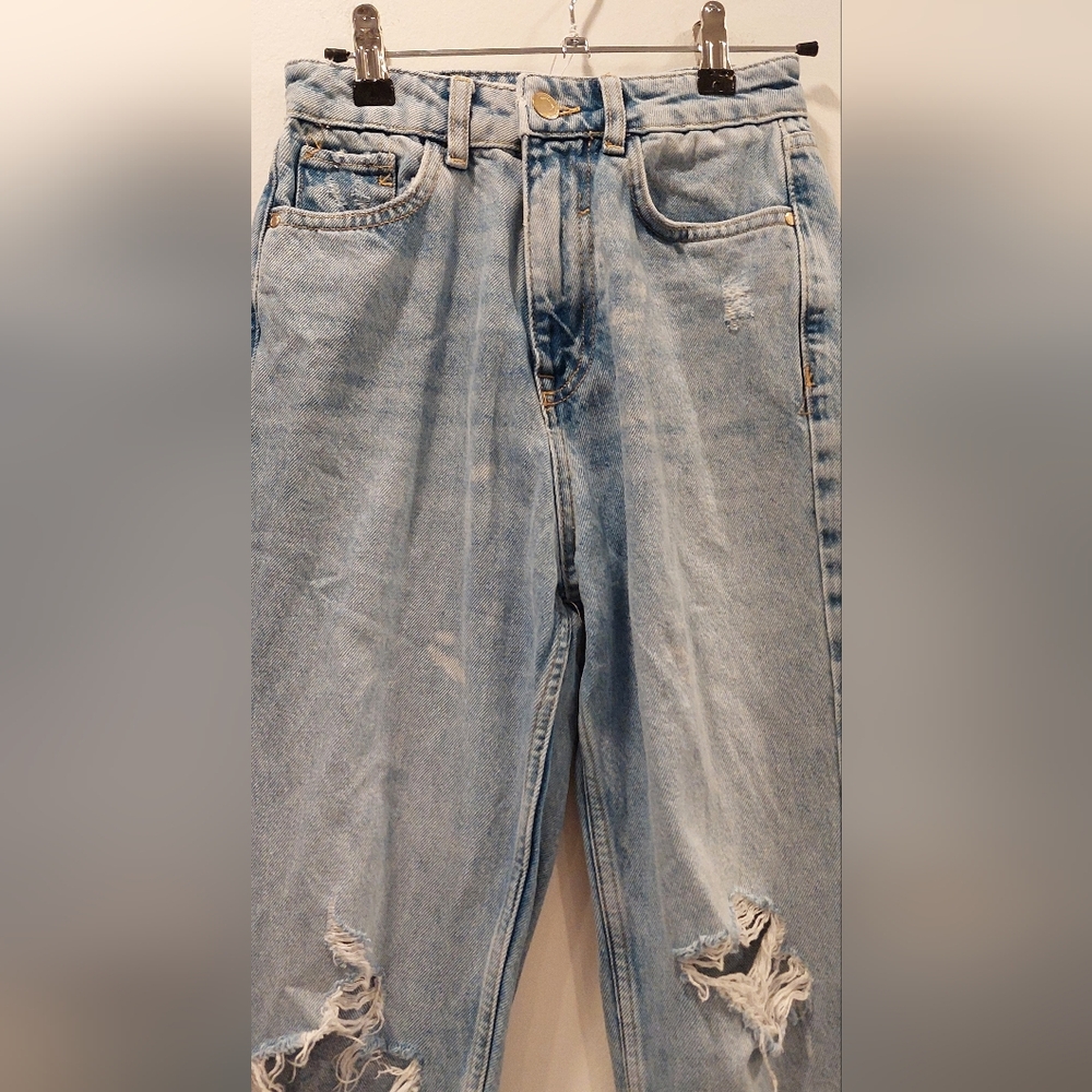 Zara Blue Skinny Jeans Trendy Distressed Design - Picture 2 of 8